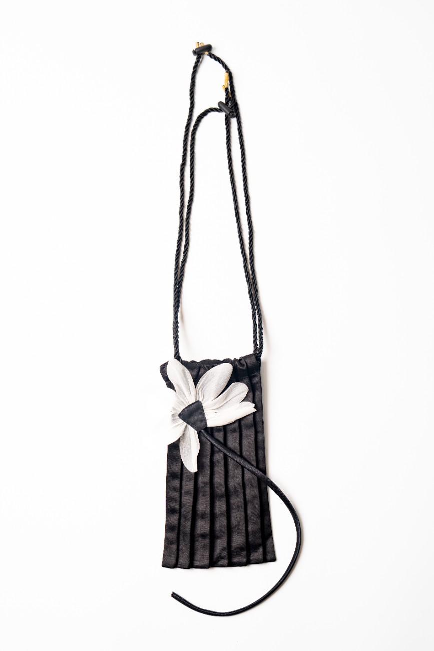 Mykonos Elegance - Black Pleated Cross with White Chiffon Flower image 1
