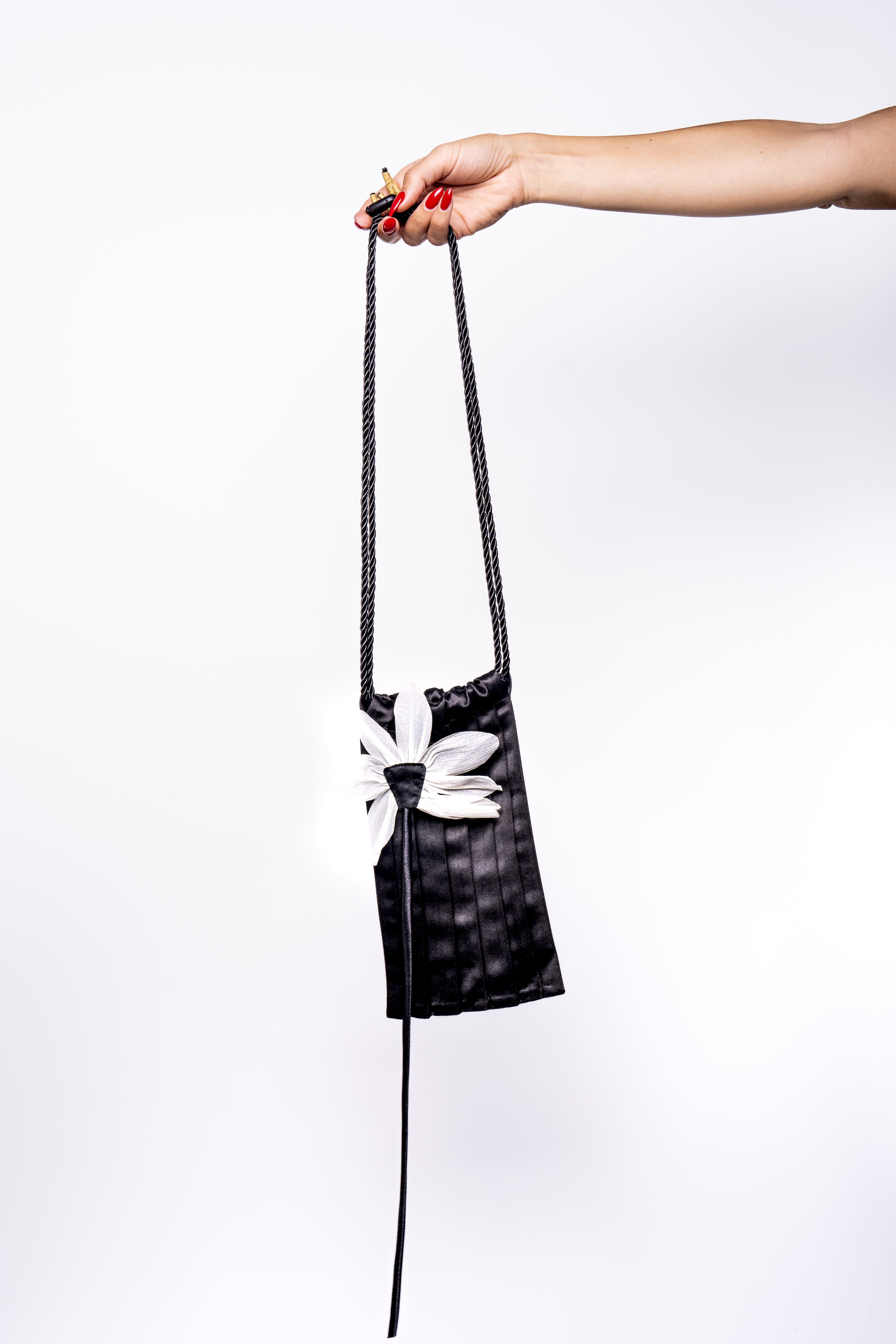 Mykonos Elegance - Black Pleated Cross with White Chiffon Flower image 2