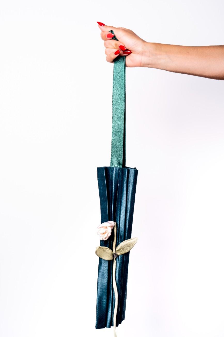 Corfu Blossom - Dark Green Pleated Tote with White Chiffon Flower image 3