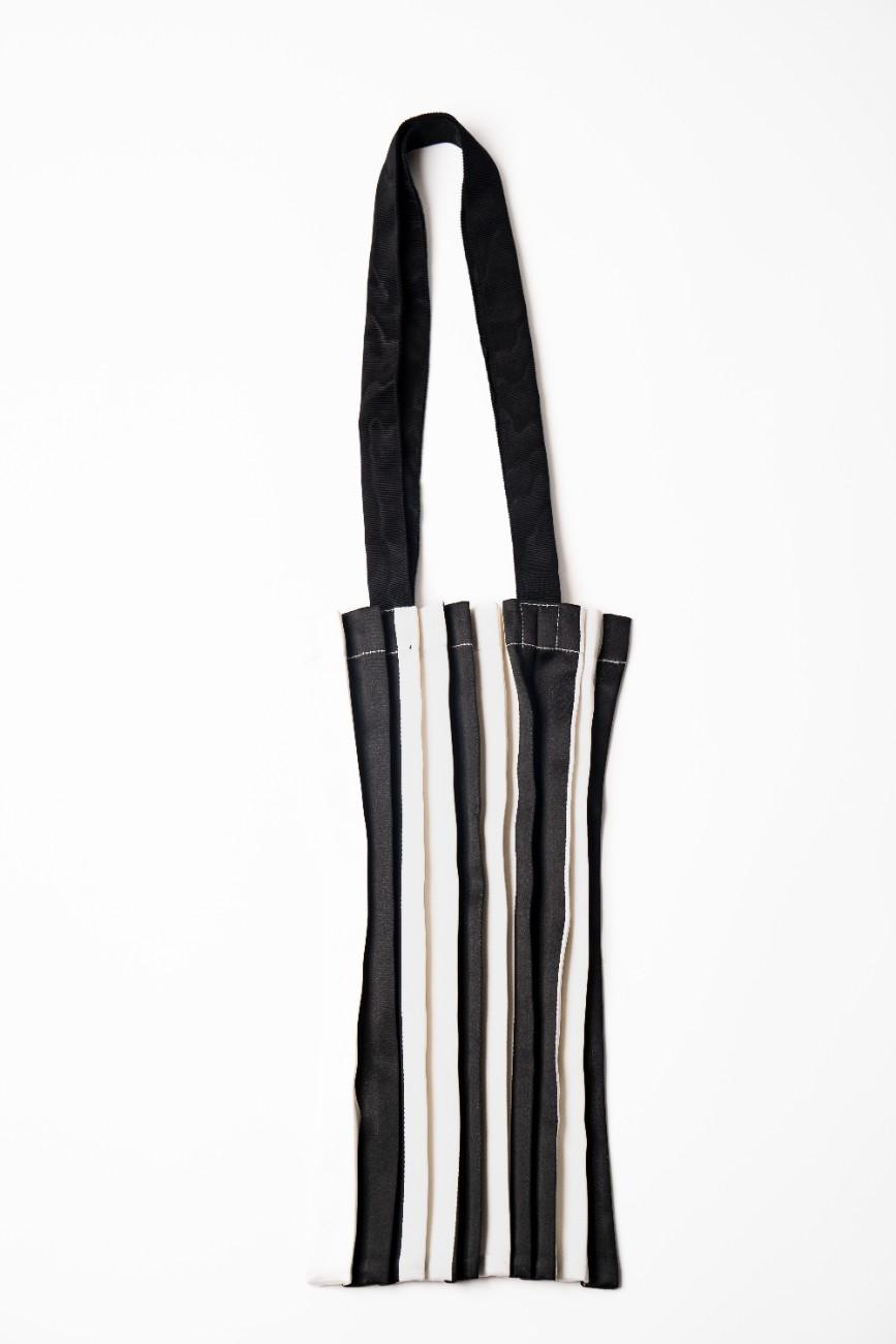 Santorini Blossom - Black and White Pleated Stripes with 3D Flower image 2