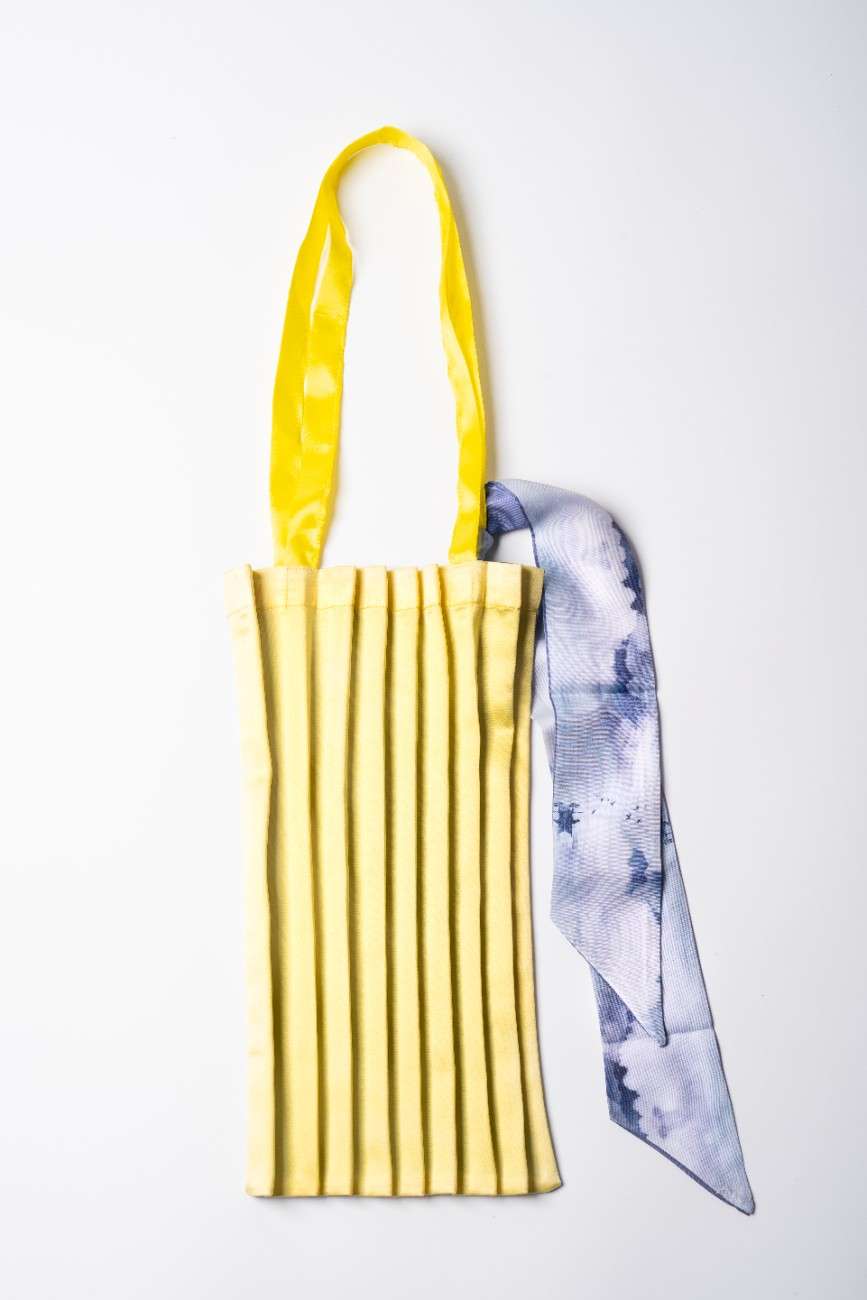 Tinos Sunshine - Blue and Lemon Yellow Pleated Tote Bag -- Available at The Ice house -- Meadows Mall image 2