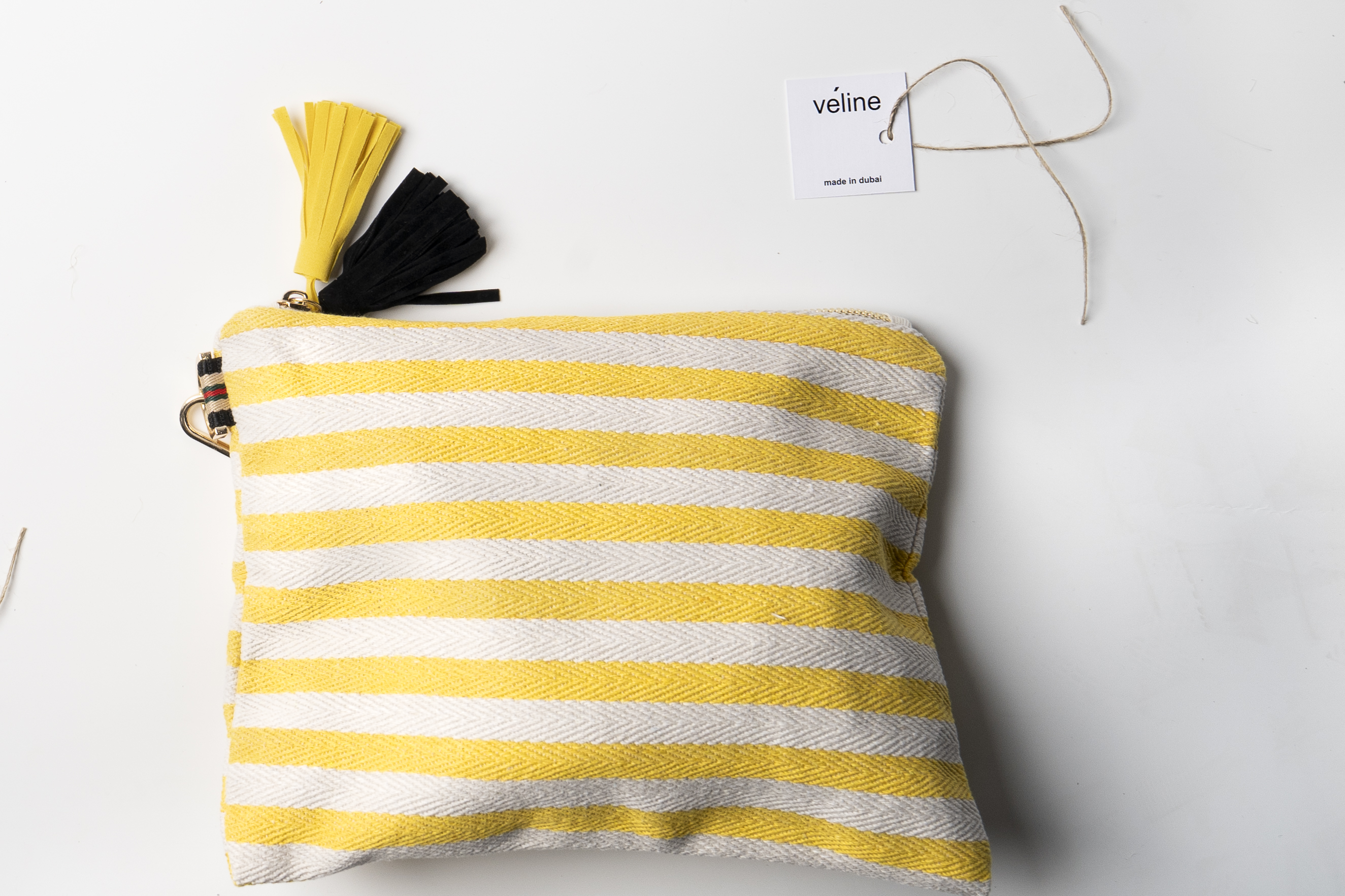 YELLOW & WHITE STRIPED COSMETIC POUCH image 1